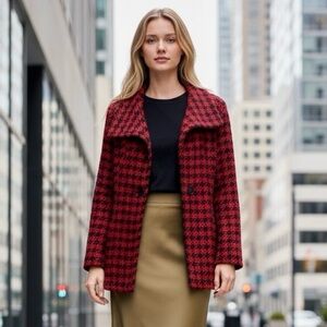 🌻NEW w/tag LuLu-B Red & Black Herringbone Collared Jacket Size XL